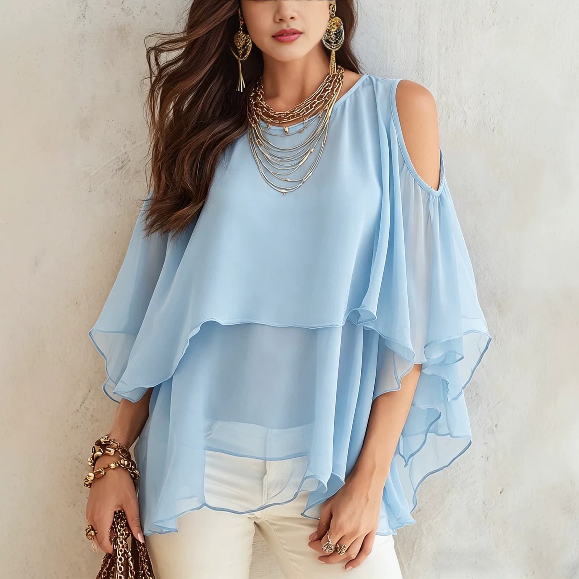 European and American Mid-Length Round Neck Thin Chiffon Shawl Women's Solid Breathable Spring and Summer Small Cardigan Cover-Up Cross-Border