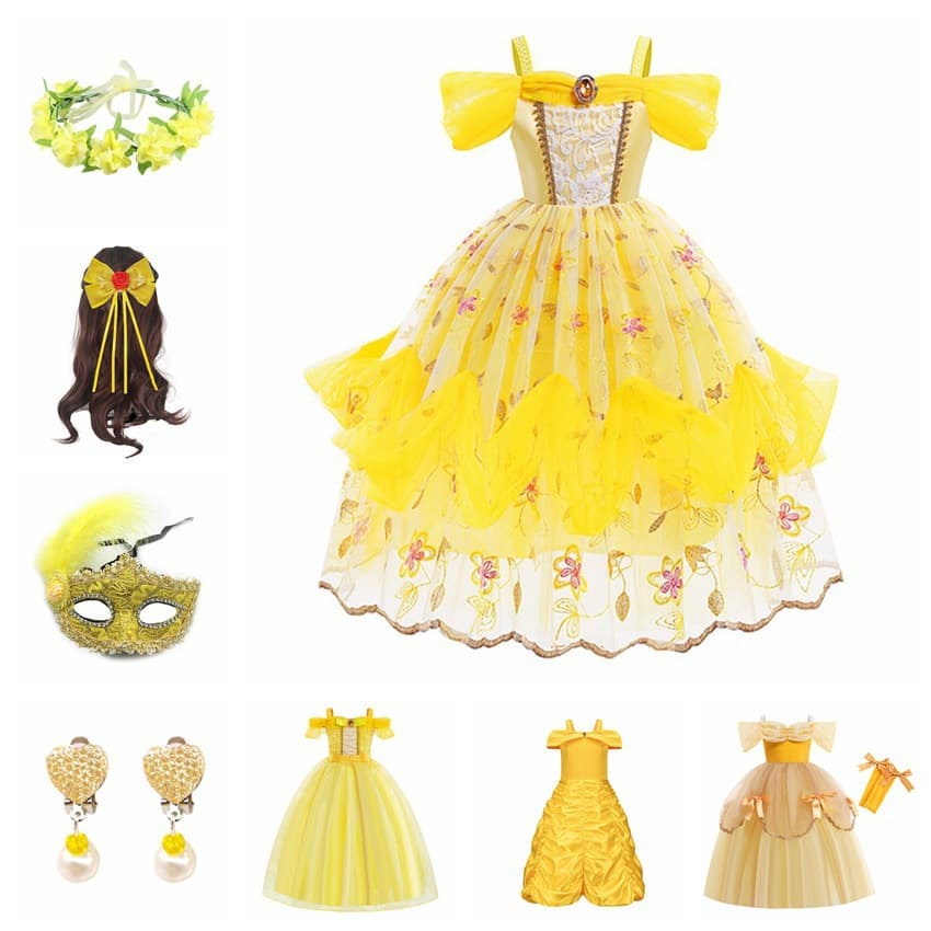 European and American hot product Beauty and the Beast Belle princess dress girls dress dress cosplay puff sleeve dress