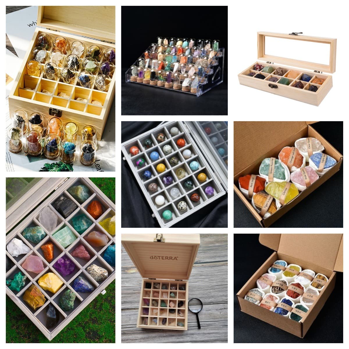 Crystal raw stone ornaments, colorful children's gemstones, rare minerals, rock ore specimen sets, gift boxes, seven-star array