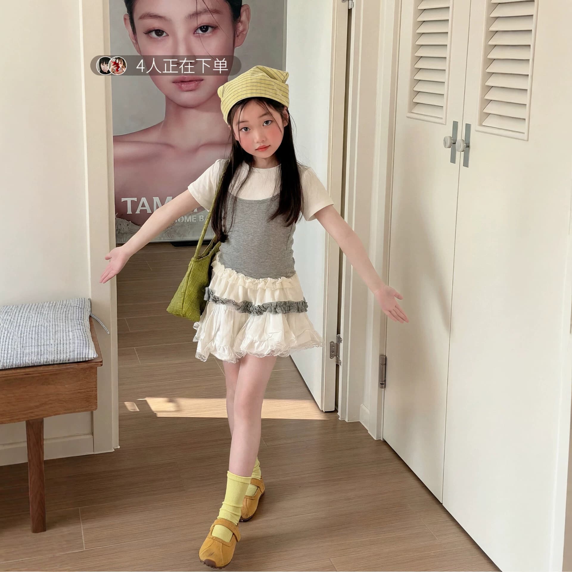 Girls Summer Set Miu Style 2026 New Trendy Beautiful Short Sleeve Dress Two-Piece Set