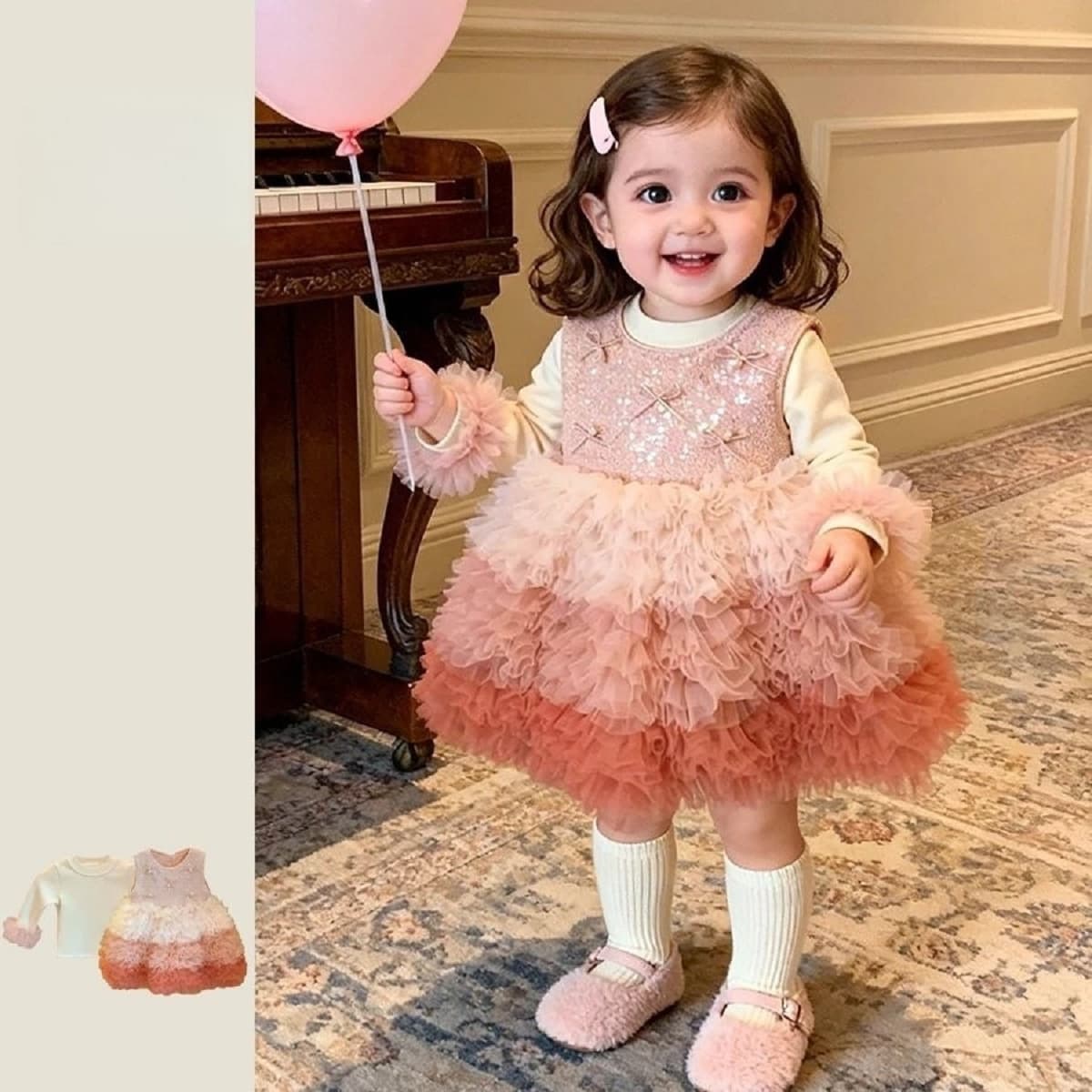 Girls' Chinese New Year Dress, 1st Birthday Gown, Baby Girl Birthday Dress, 2026 New Winter Princess Dress, Vest Dress