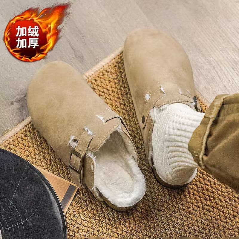 Viral Fuzzy Birkenstock Closed-Toe Half-Sandals Women's Autumn/Winter New Anti-slip Warmth Fleece-Lined Slip-On Cotton Slippers Men's Version