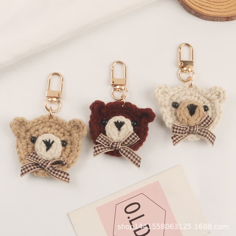 DIY Cute Bow Tie Bear Car Keychain Pendant Fresh Style Fabric Bear Accessory Earphone Case Women's Bag Decoration