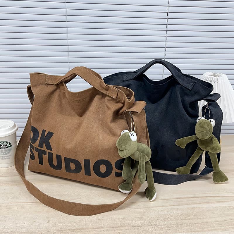 Canvas Bag for Women Korean Style Single Shoulder Versatile Minimalist Ins Handbag Large Capacity Artistic Student Canvas Tote for Men and Women
