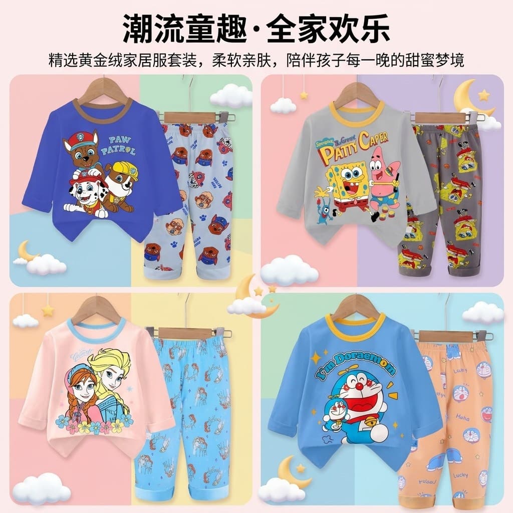 Children's Homewear Set 2026 Class A Boys and Girls Baby Cartoon Pajamas Long Sleeve Long Pants Lycra Autumn/Winter Homewear