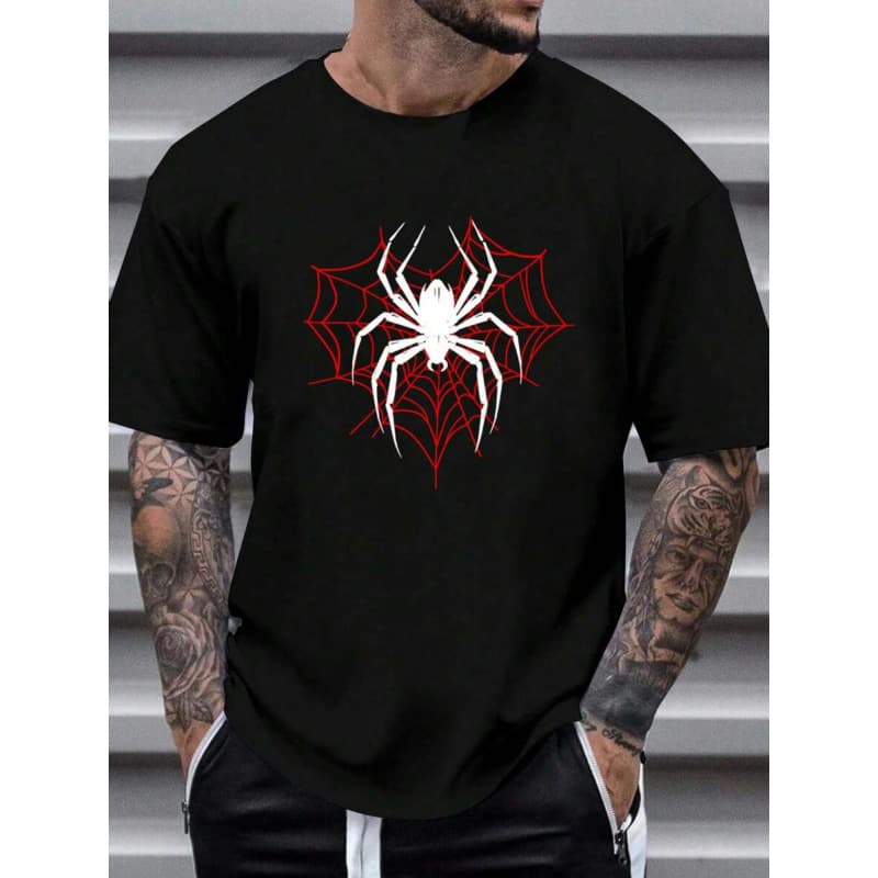 Cross-border exclusive pure cotton Knitted Men Short Sleeve With Neck & Spider Graphic