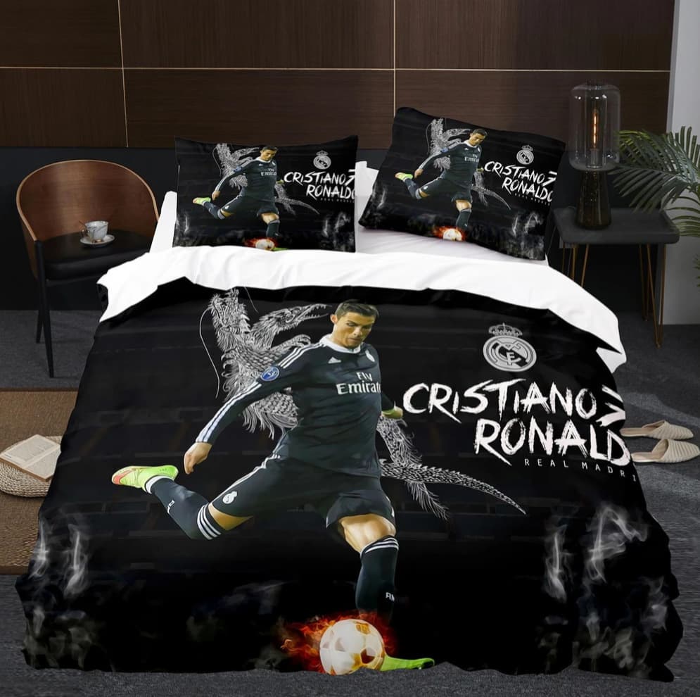 Cross-border Star Cristiano Ronaldo Bedding Set Three-Piece World Cup Custom Digital Print Bedding Drop Shipping