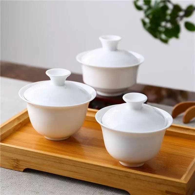 (Wholesale White Porcelain 90cc Ceramic Lidded Bowl) Pure White Kung Fu Tea Set Worship Tea Bowl, Small Two-Talent Tea Brewing Bowl, Tea Preparation