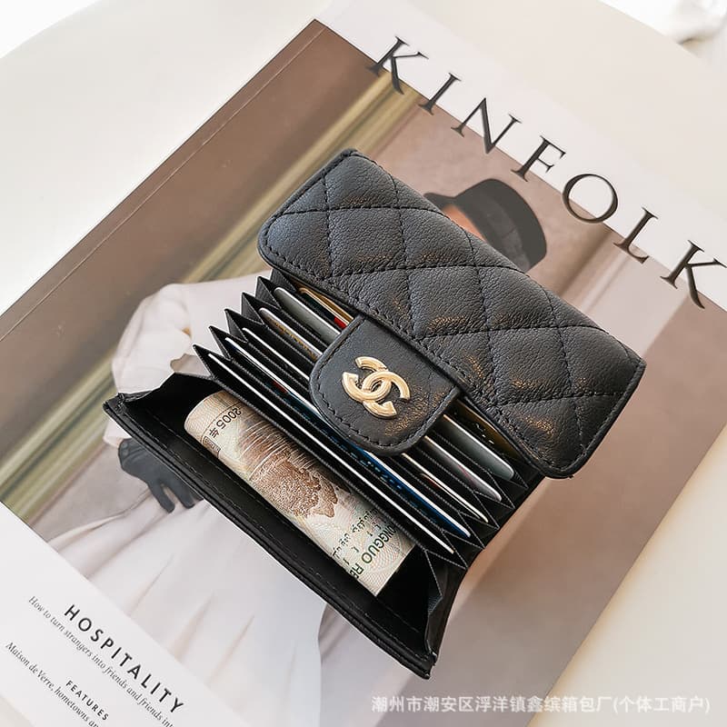 2025 New Korean-style Chanel-inspired CF Wallet Coin Purse Caviar Quilted Pattern Women's Genuine Leather Card Holder Cross-border