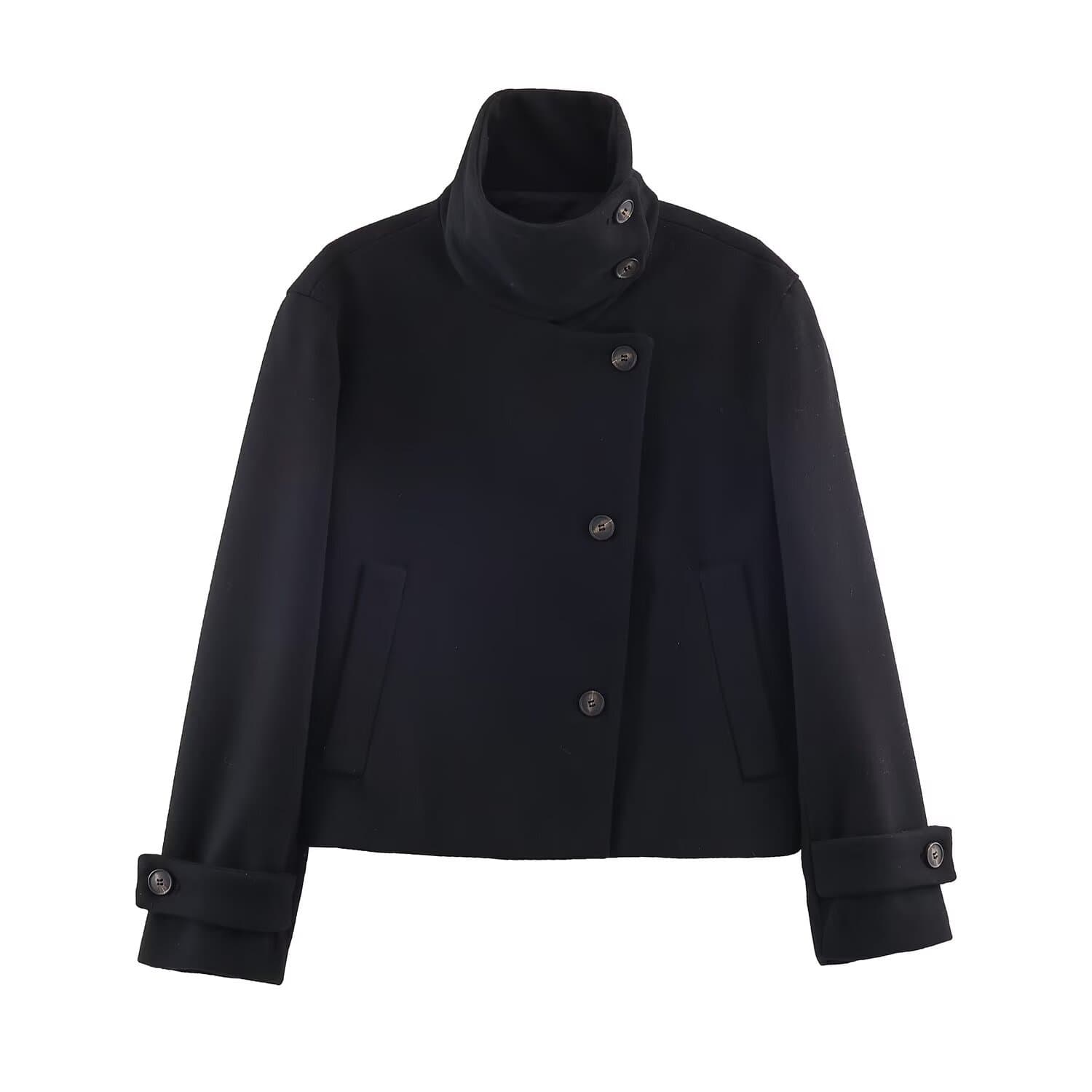 Cross-border European and American clothing AliExpress popular French fashion retro simple versatile stand-up collar woolen coat short jacket