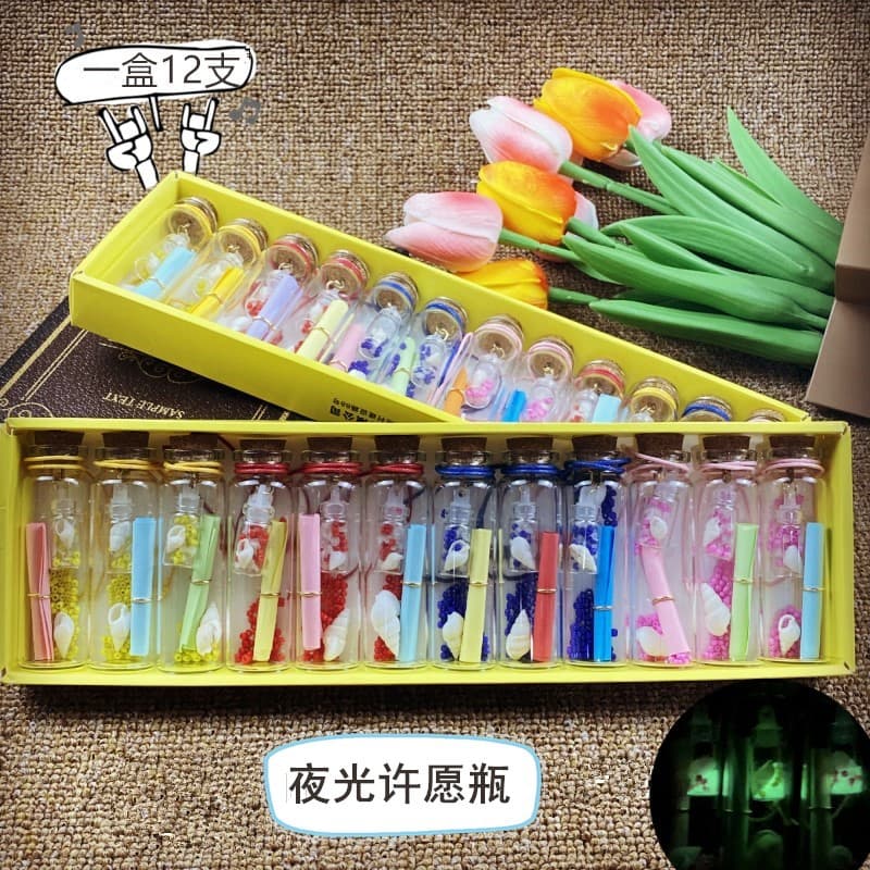 Glow-in-the-Dark Wish Bottle Creative Gift Colored Sand Bottle Mini Lucky Glass Jar with Note Paper