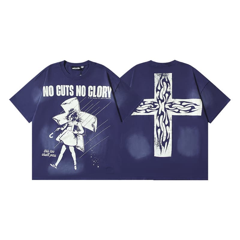 25S Cross-border American-style washed vintage lettering loose oversized short-sleeve street T-shirt unisex trendy