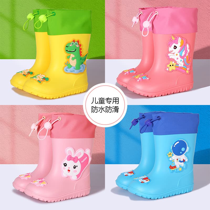 2024 New Style Children's Rain Boots Fleece-lined Detachable Boys Anti-slip Waterproof Baby Rain Shoes Kids Water Shoes 6-12 Years