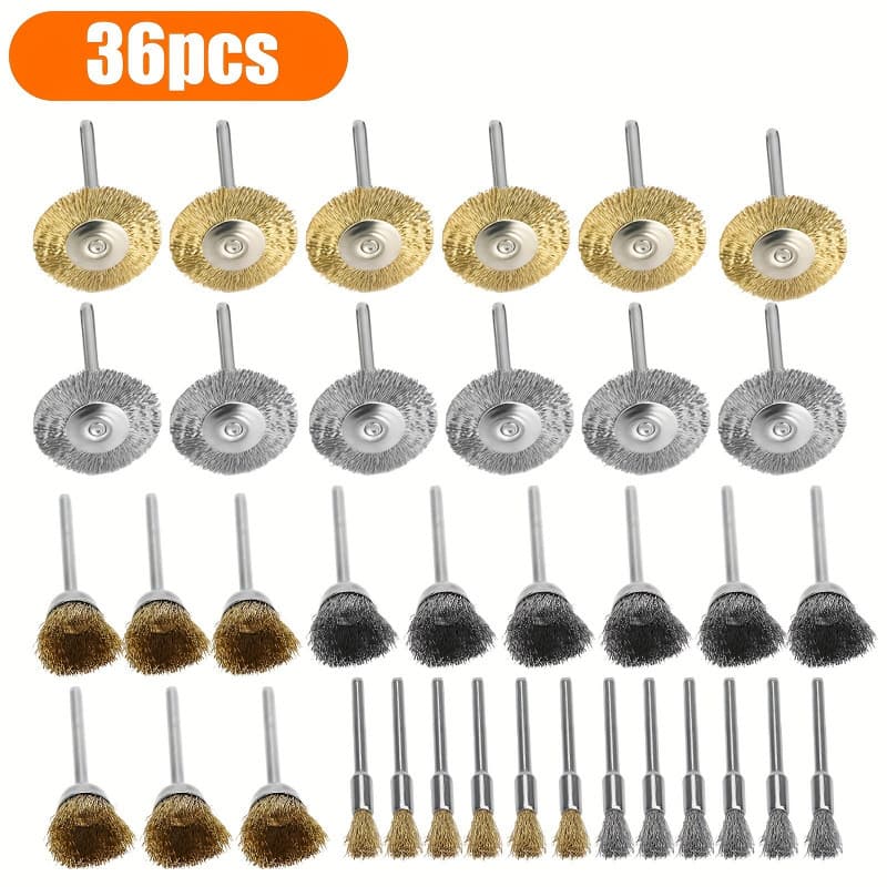 2026 New Cross-border Drop Shipping 36-Piece 3mm Shank Brass Steel Wire Brush Polishing Wheel Set Cross-border Drop Shipping