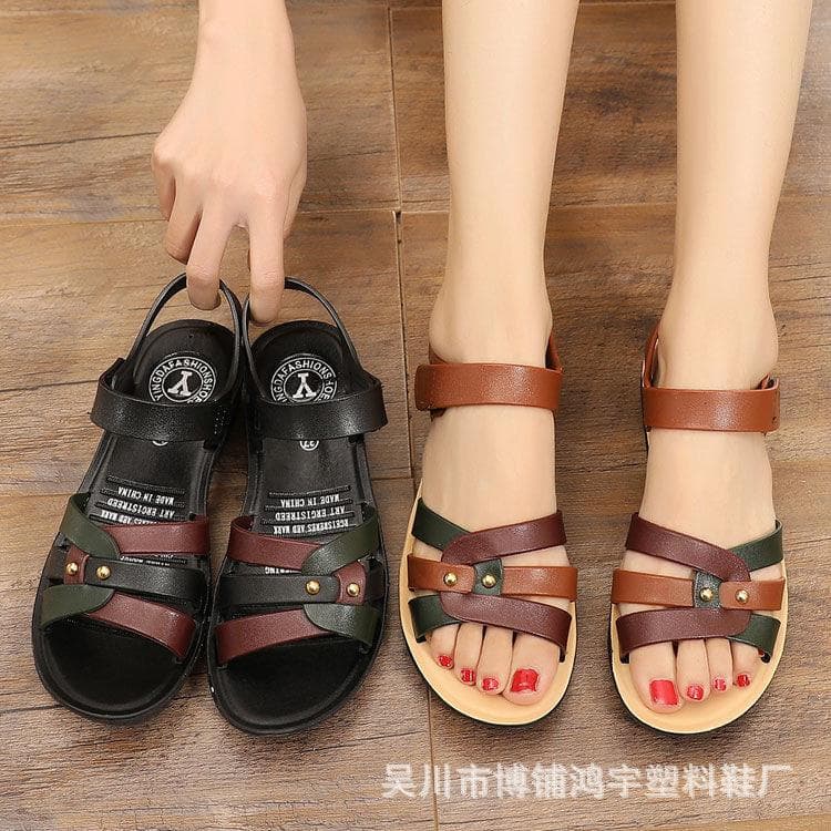 Summer sandals for mothers, women, flat, non-slip, wear-resistant slippers, middle-aged and elderly sandals, grandma shoes, flat heels, maternity shoes