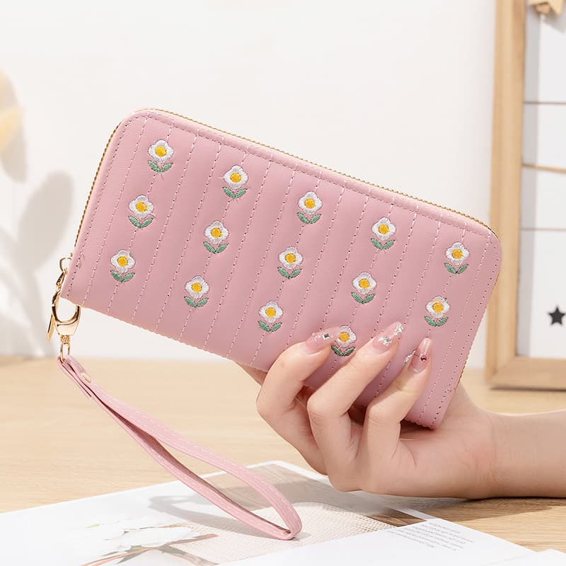Fashionable Sweet Zipper Wallet Long Women's Small Flower Large Capacity Phone Bag Student Korean Style Card Holder