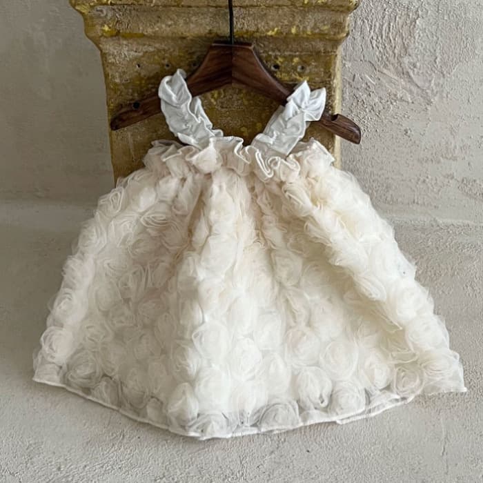 Korean-style Baby Toddler Girls' Heavy Craft Rose Princess Dress Ins First Birthday Baby Lace Flower Strap Dress