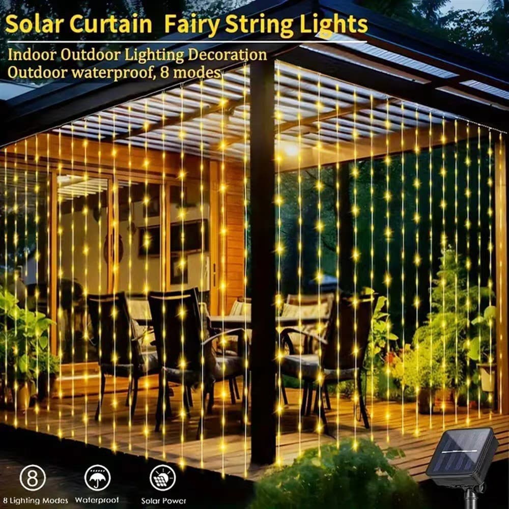 Cross-border new 3*3 meters LED copper wire curtain lights Christmas decoration USB eight-function remote control colorful light string