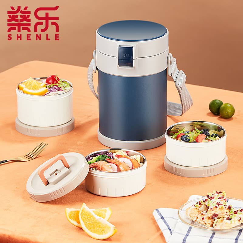 304 Insulated Lunch Box Stainless Steel Layered Microwaveable Portable Student Office Large Capacity Shoulder Strap Carry Pot