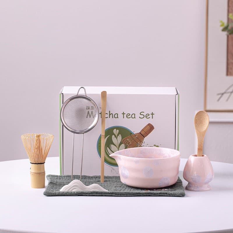 Cross-border Amazon Crystal Stripe Matcha Tea Set Japanese Ceramic Matcha Bowl Matcha Whisk Set
