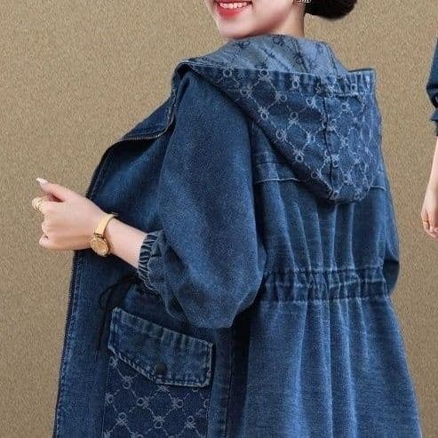 Waist-cinching Denim Short Jacket for Women, Spring/Autumn Fashion Korean Loose Fit Plus Size Hooded Denim Jacket Casual Coat