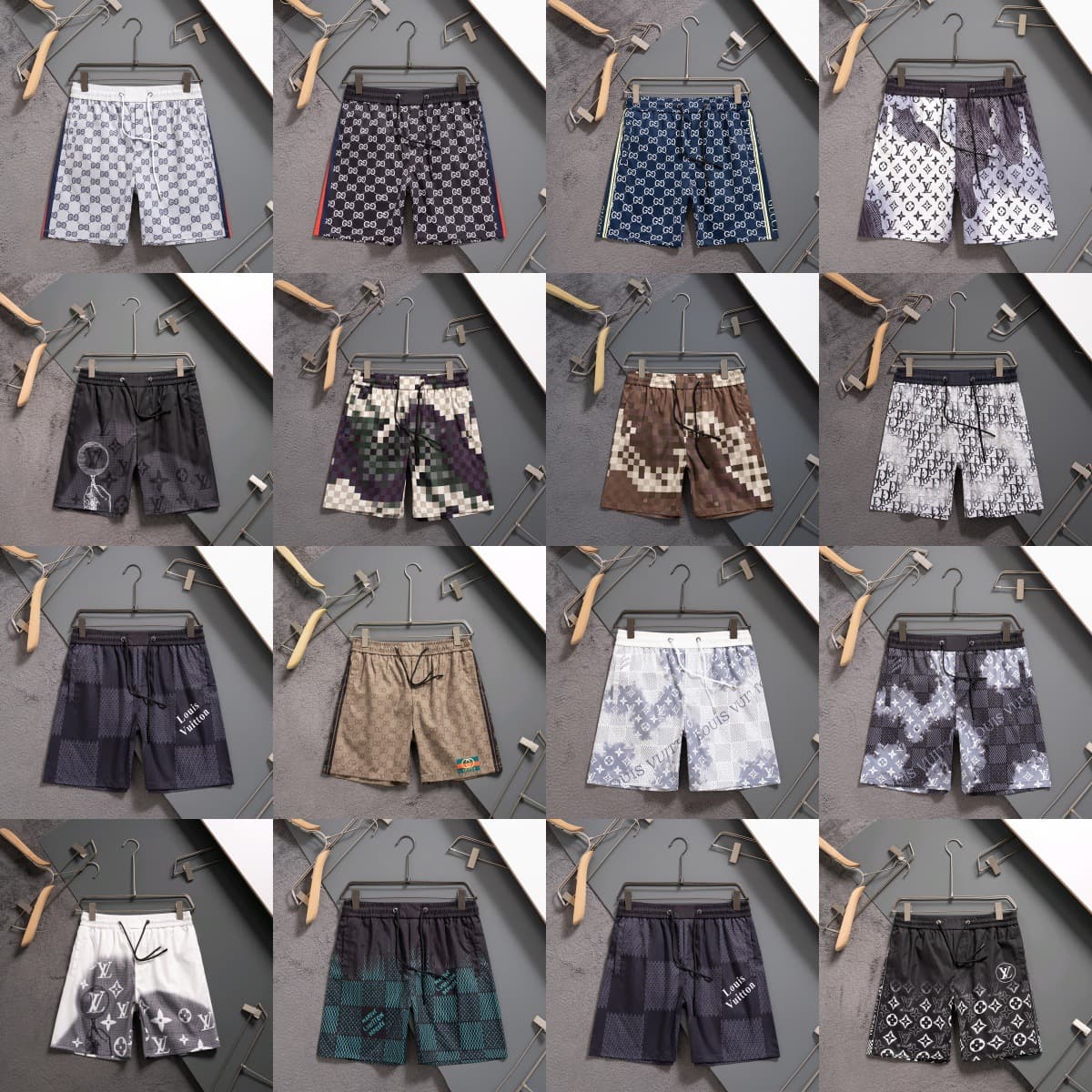 Cross-border Trade New Trendy Casual Shorts with All-over Logo Print, Five-point Pants, Breathable Fashion Beach Shorts for Men