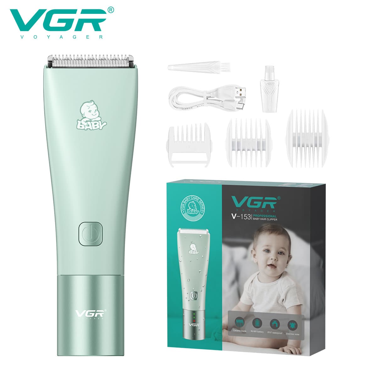 VGR153 Baby Hair Clipper Ceramic Blade Home Use Newborn Electric Trimmer Hair Cutting Tool