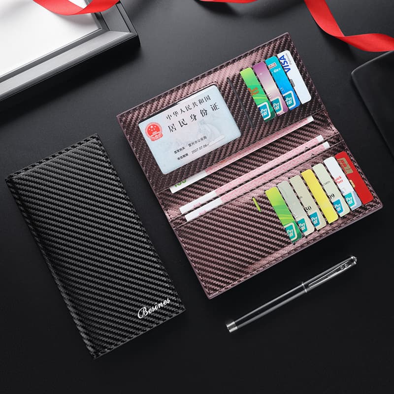 Cross-border Hot Selling Carbon Fiber Men's Wallet Light Luxury Long Bifold Wallet Large Capacity Document Coin Purse