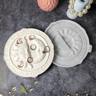 X1727 Semi-3D Sun Moon Plate Decorative Cement Plaster Mold DIY Silicone Mold
