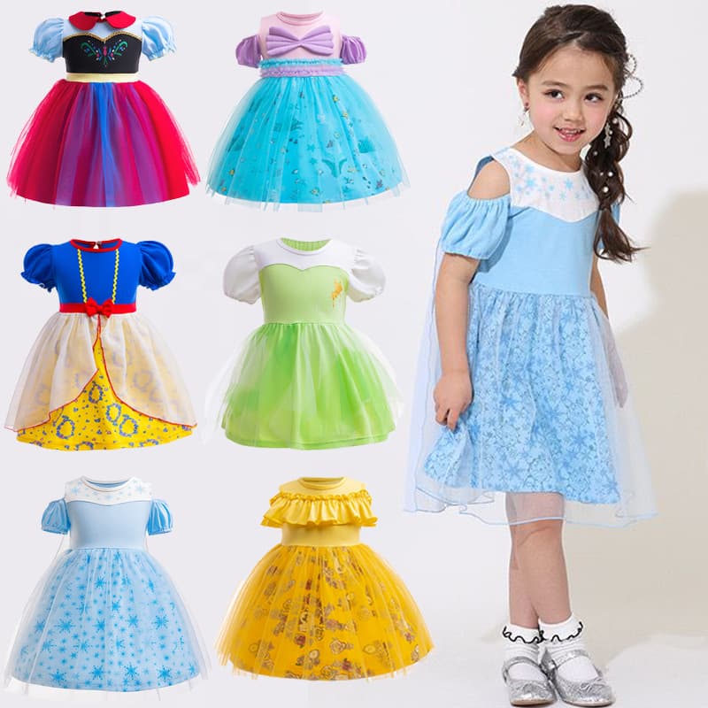 Foreign trade daily single girl's ice and snow princess cotton thin short-sleeved dress children's princess versatile princess gauze dress