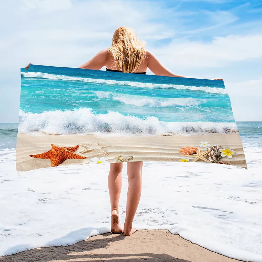 Cross-border Microfiber Beach Towel Custom Logo Digital Print Quick-Dry Double-Sided Velvet Class A Large Bath Towel Plus Towel