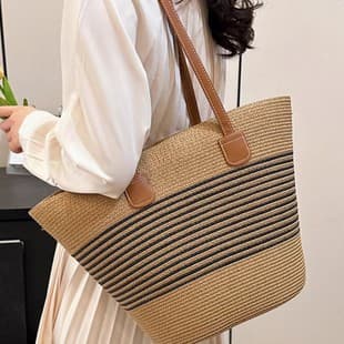 Woven Straw Bag for Women, Summer Handbag Tote Large Capacity Bucket Bag, Woven Shoulder Bag, Cross-Border