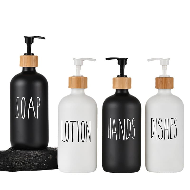 Amazon glass bottle 16oz Boston hand soap pump, black and white dispensing bottle, soap dispenser, shampoo bottle cross-border