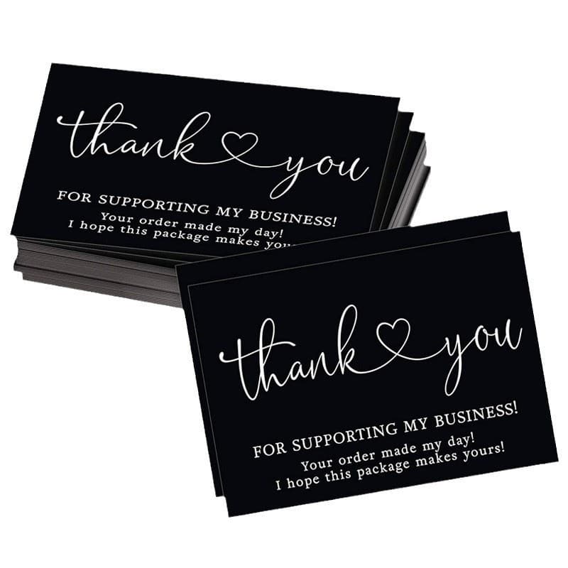 50 Pcs/Pack Black English Thank You Cards, Gift Greeting Cards for Bouquets, Gift Tags with Message Cards