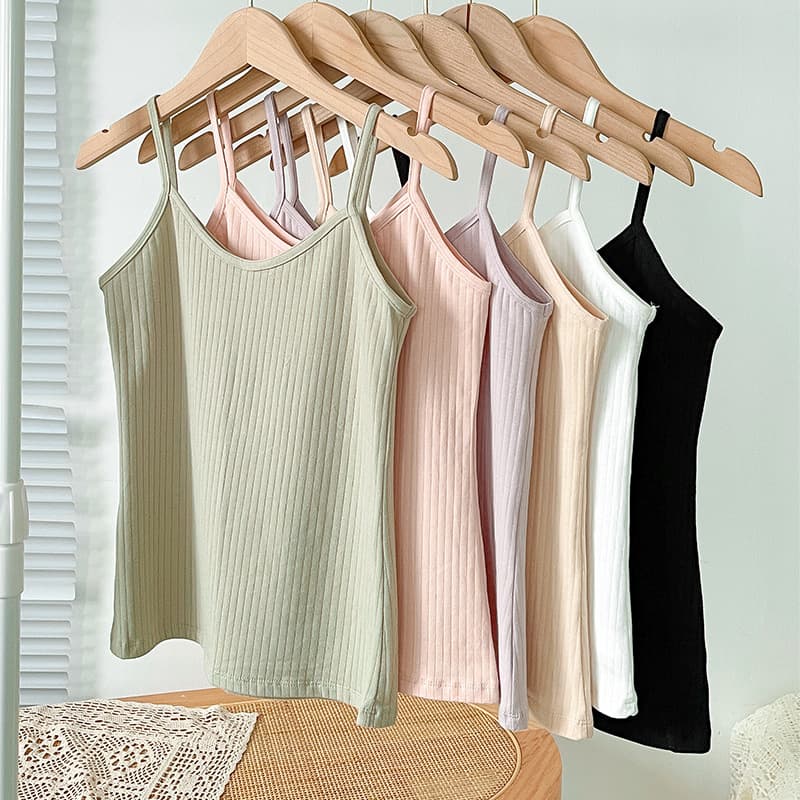 Summer Ribbed Strap Camisole Top Women's Cotton Vest Inner Layer Plus Size Ribbed