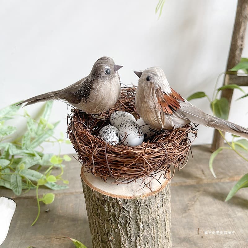Xinji Simulation Bird Decoration for Balcony Garden Courtyard Bird Nest Small Ornament Sparrow Model Rustic