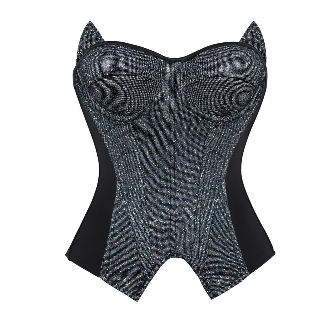 New Black Simple Boned Corset Top Tummy Control Bust Support Fitted Corset with Rhinestone Fishbone Corset for Women