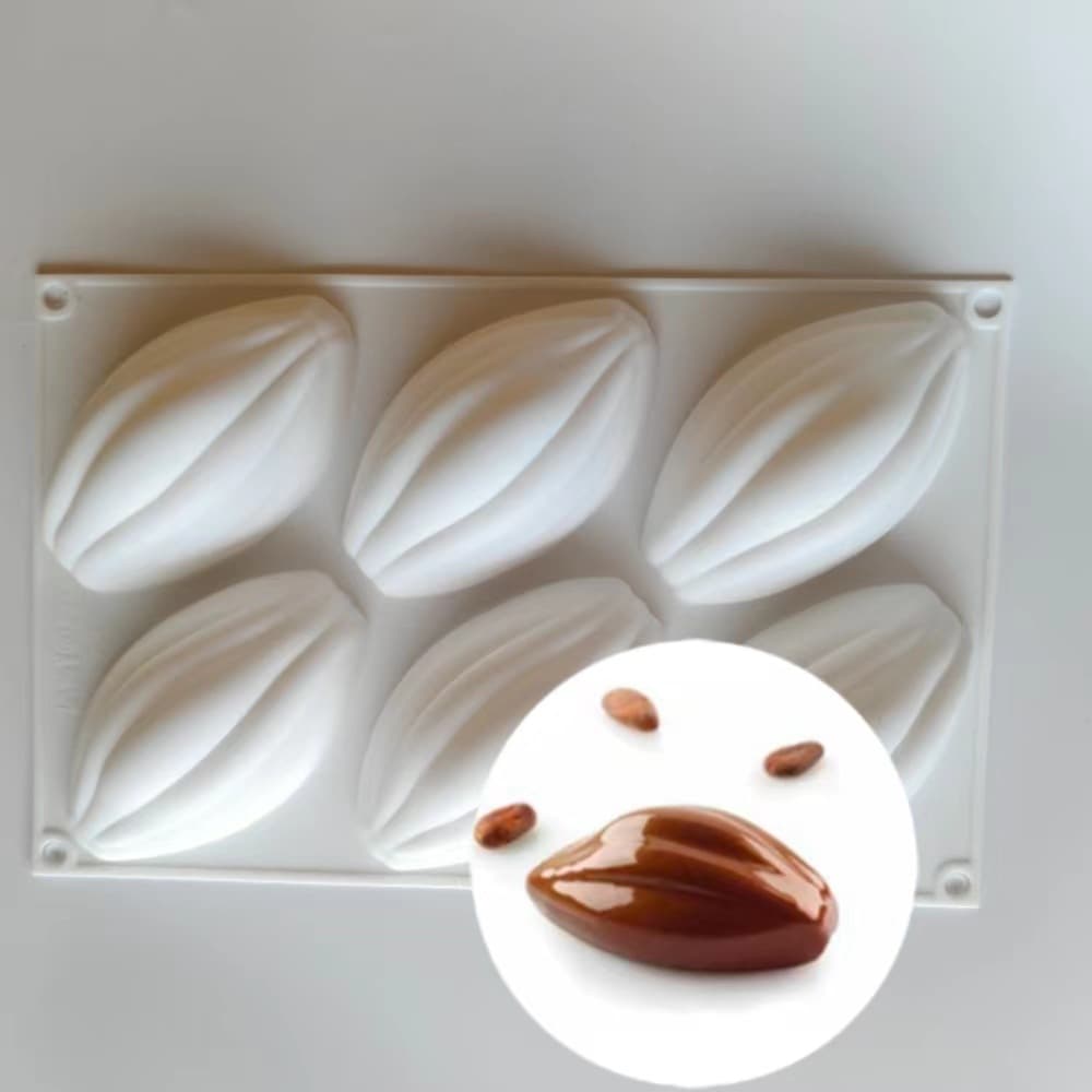 6-Cavity Large Cocoa Bean Mold, 3D Mousse Chocolate Mold, Creative French Dessert Olive Silicone Mold