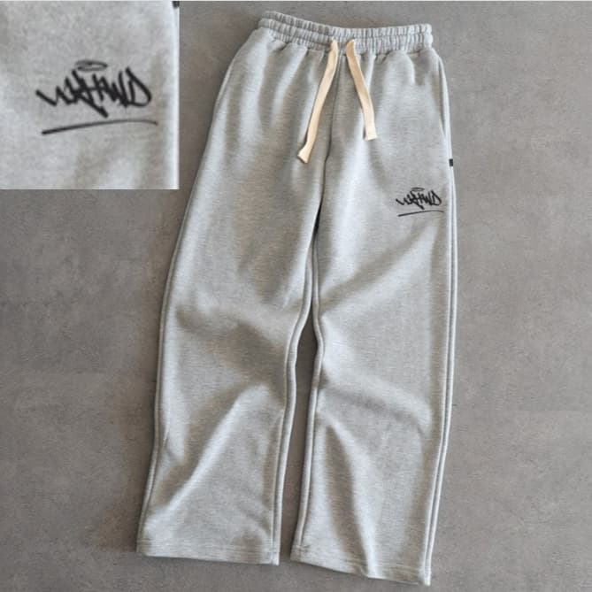 2025 New Trendy Line Drawing English White Drawstring Wide Leg Pants White Black Youth Wholesale Pants