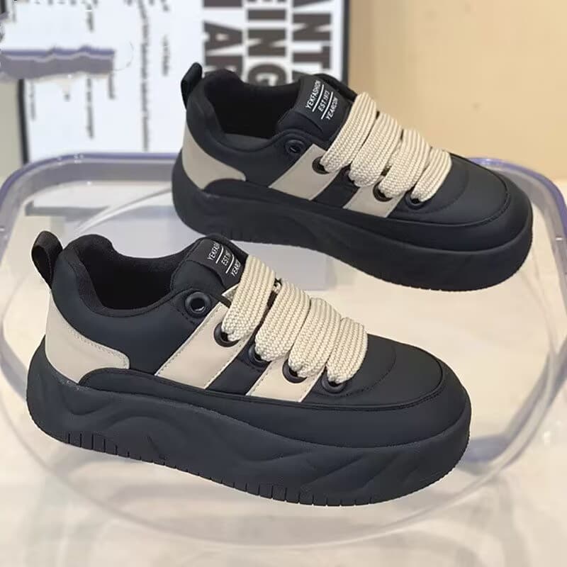 2025 spring and summer new retro ugly-cute platform sneakers for women, thick sole for height increase, breathable casual sports shoes.