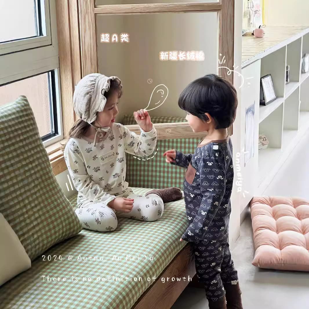 Anmeiya Children's Sleepwear Home Clothes Autumn Thermal Underwear Set Boys Girls Innerwear Pants Soft Cotton Breathable