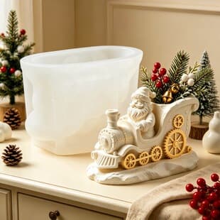 Santa Train Shape Vase Resin Silicone Mold Santa Sleigh Shape Candle Cup Plaster Mold