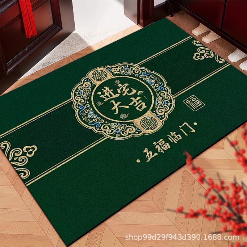Housewarming Auspicious Entrance Mat PVC Coil Durable Anti-Slip Foot Mat New Chinese Style Green Blue Premium Carpet
