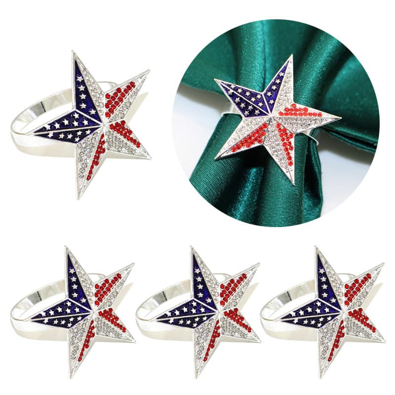 Cross-border new American flag five-pointed star napkin buckle silver home table accessories napkin ring manufacturer wholesale