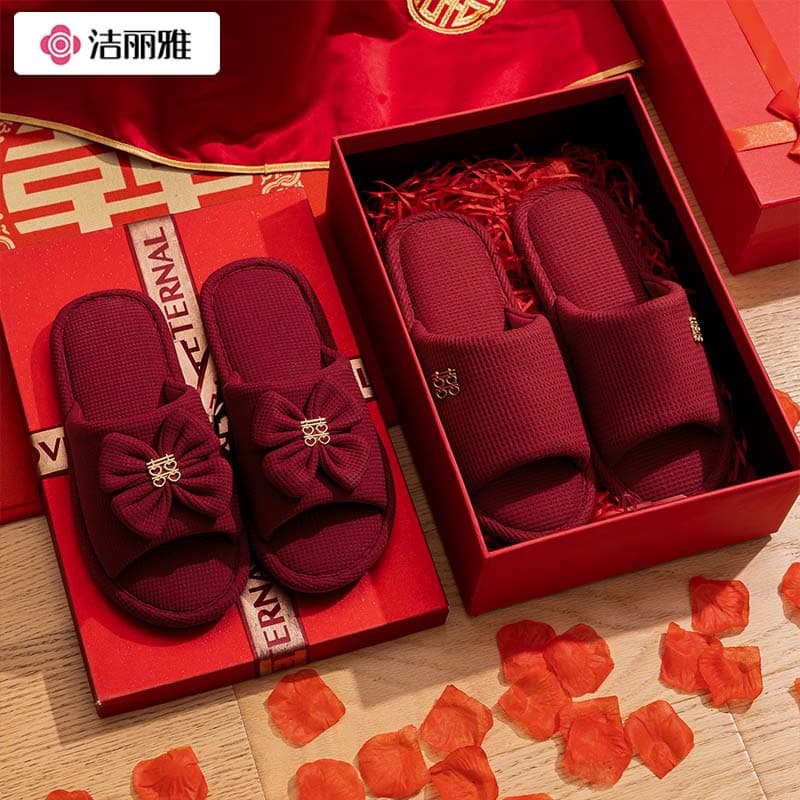 Jieliya wedding slippers, festive for men and women couples, autumn-winter lightweight luxury new marriage red butterfly wedding essential.