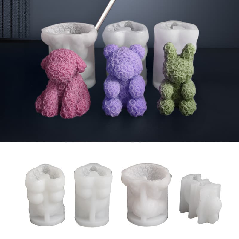 Rose Bear Candle Resin Epoxy Mold DIY Unicorn Rabbit Dog Plaster Ornament Silicone Mold