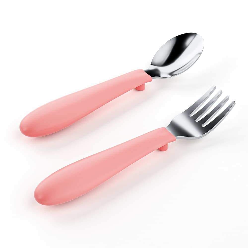 Children's Spoon and Fork Set, 304 Stainless Steel Cutlery, Baby Eating Spoon, Infant Food Training Spoon, Silicone Handle Spoon