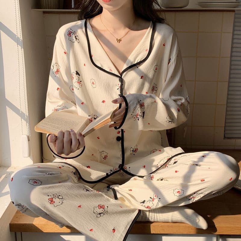 HelloKitty Cloud Cotton Pajamas for Women Spring/Autumn Long Sleeve 2025 New Cute Homewear Summer Set