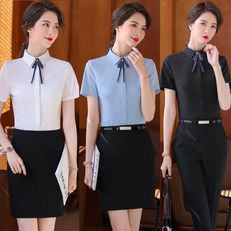White shirt women's professional short-sleeved summer skirt workwear temperament formal work clothes large size versatile top slimming shirt
