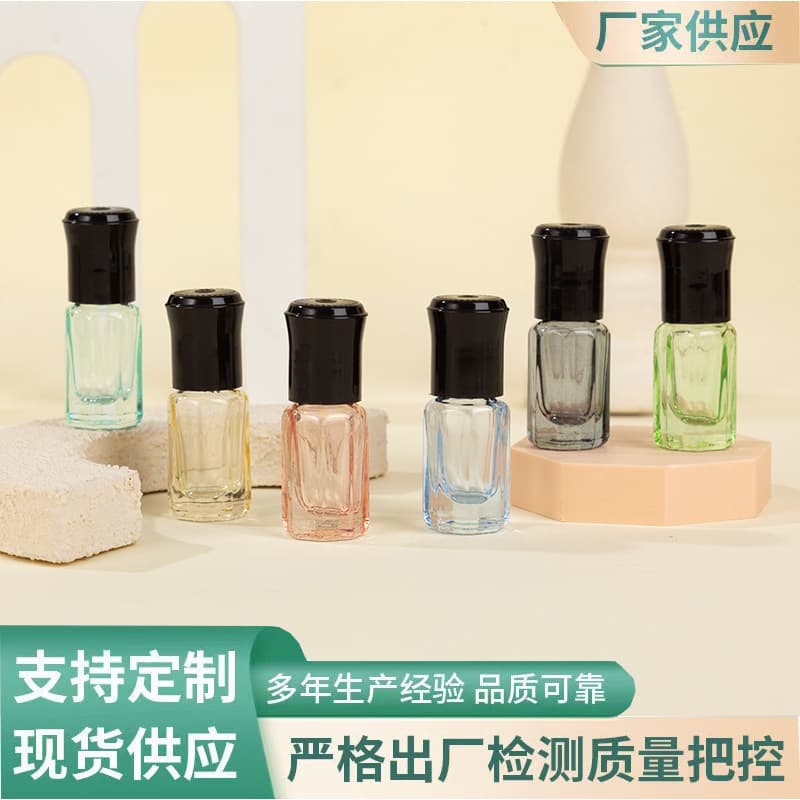 Roller Bottle 3ml Colorful Octagonal Roller Bottle Steel Ball Plastic Cap Small Essential Oil Bottle Glass Perfume Sample Bottle
